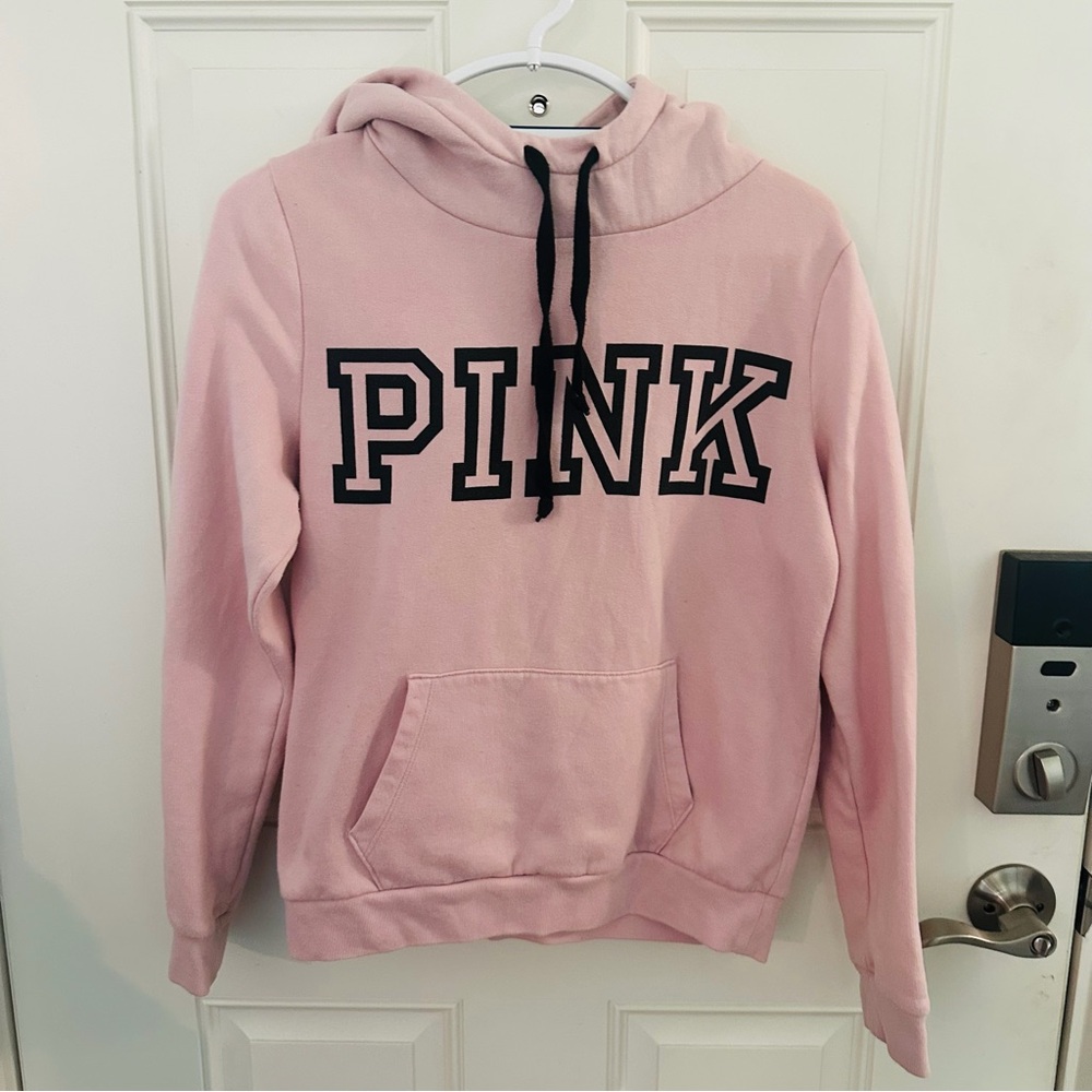 PINK Victoria’s Secret Hoodie M | Light Pink Sherpa-Lined Pullover Logo